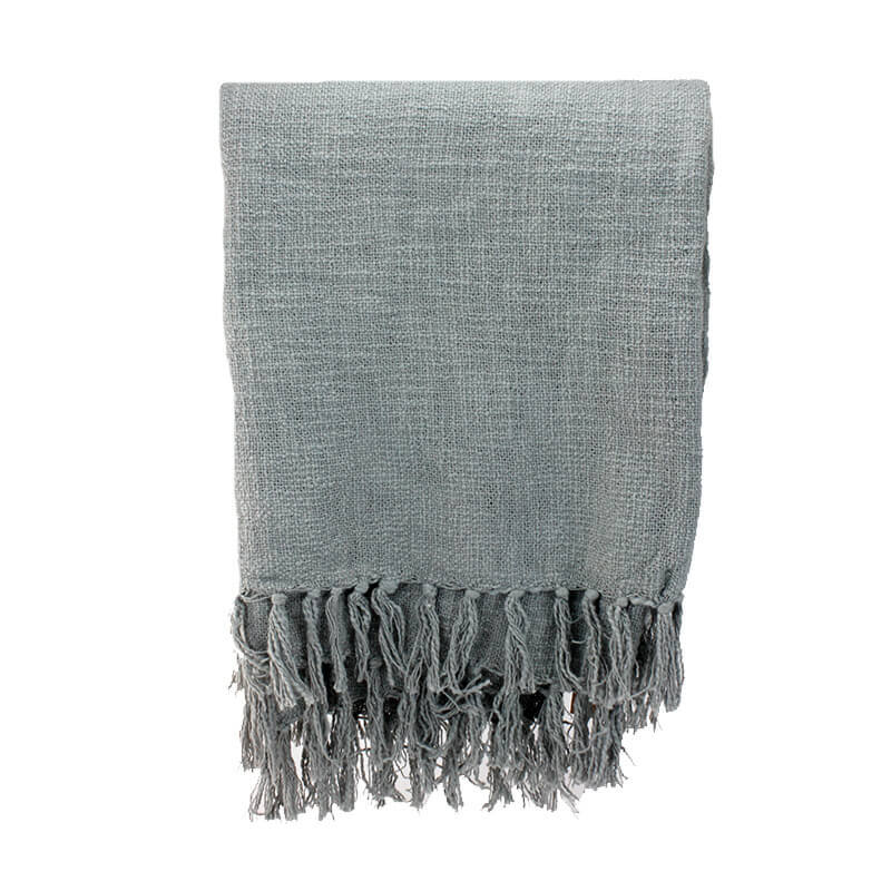 Grey Fringed Cotton Throw • Heirloom Linens • Canadian Bedding in