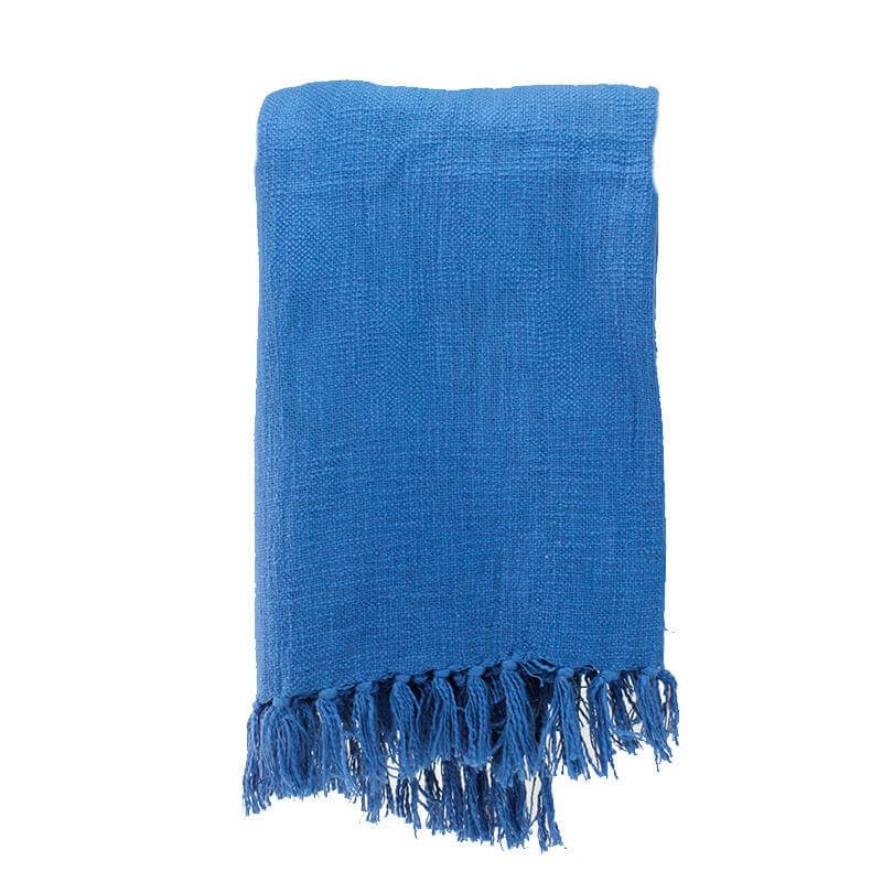 Blue Fringed Cotton Throw • Heirloom Linens • Canadian Bedding in