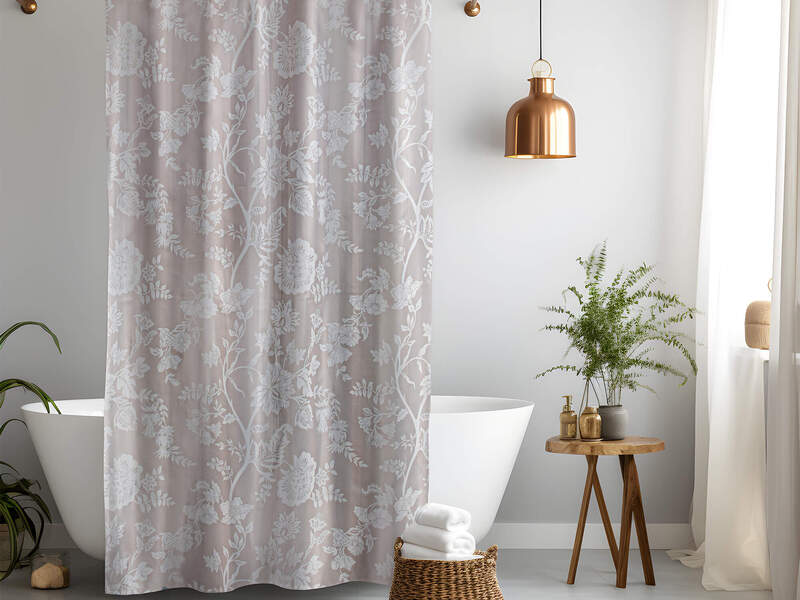 Taupe Floral Shower Curtain