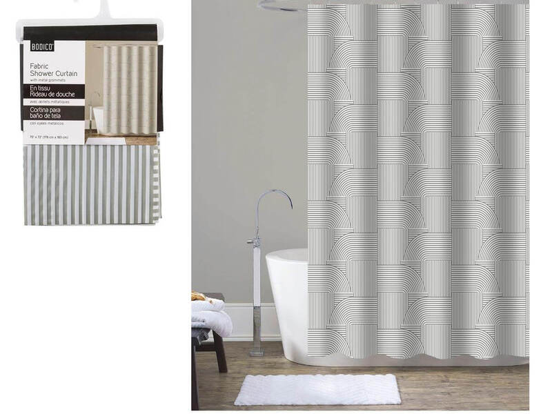 Bodico Grey Lines Fabric Shower Curtain
