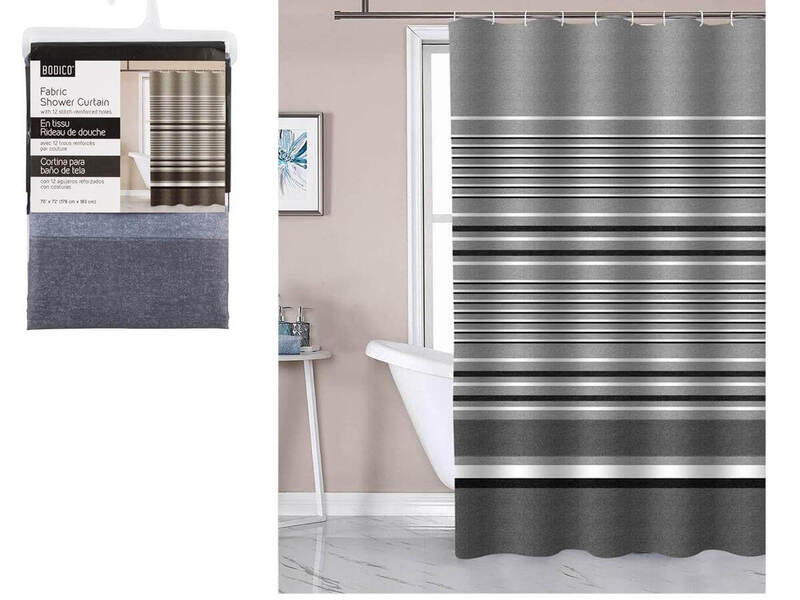 Bodico Grey Stripes Fabric Shower Curtain