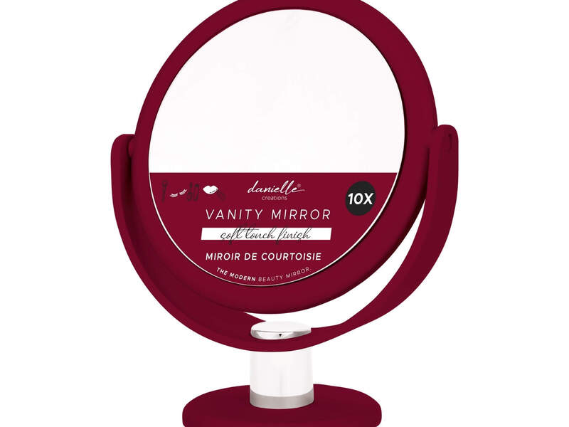 1X/10X Soft Touch Round Mirror- Maroon
