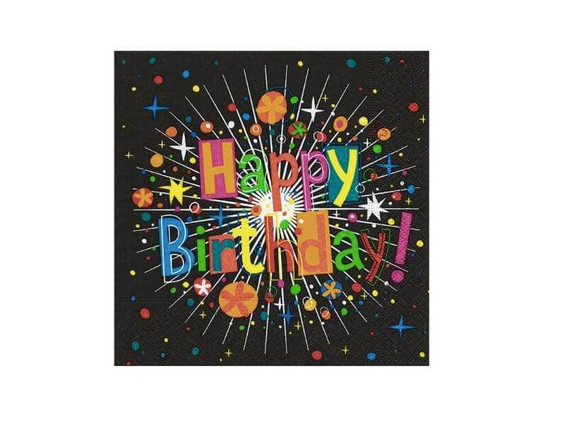  Happy Birthday Black <br> Luncheon Napkins