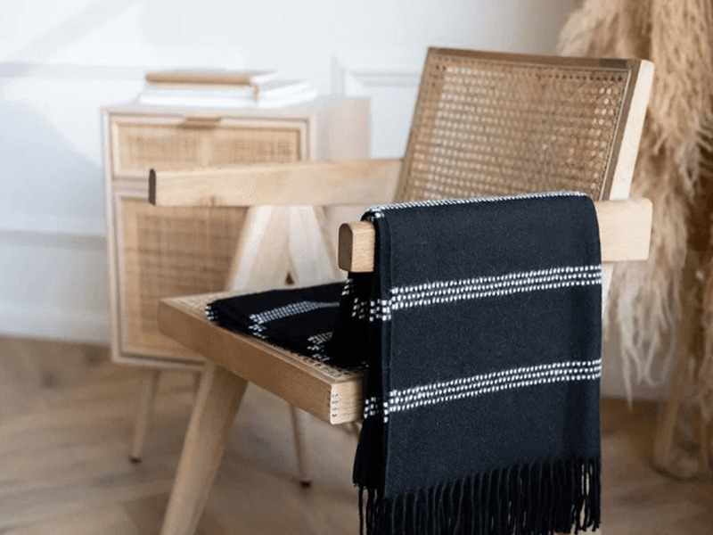 Treble Black Alpaca Wool Throw