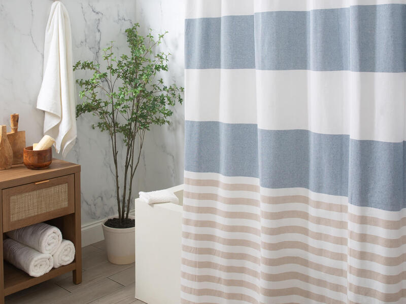 Stripe Blue & Natural<br> Shower Curtain